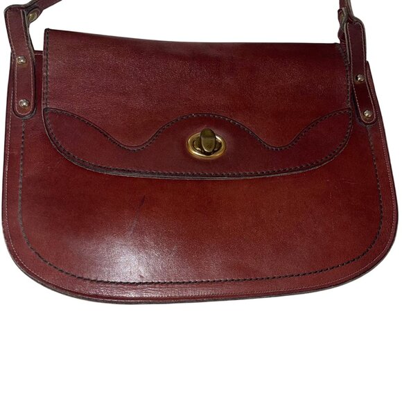 Vintage Womens Shoulder Bag Brown Adjustable Strap Turn Lock Closure Leather - Picture 8 of 11